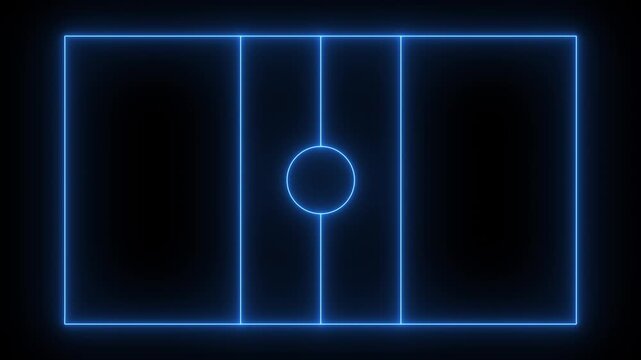 Abstract neon glowing soccer field animation. Neon blue line soccer field over data processing animated on black background. 4k - Powered by Adobe
