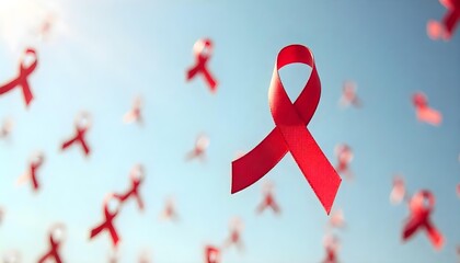 Red ribbons dance in the air, embodying the fight against HIV AIDS and promoting awareness, support, and healthcare initiatives