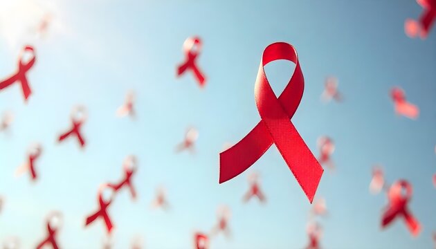 Red ribbons dance in the air, embodying the fight against HIV AIDS and promoting awareness, support, and healthcare initiatives