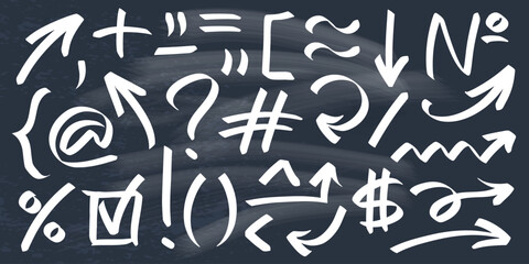 Hand drawn arrows and symbols set, doodle sketch 