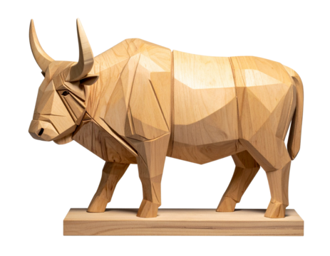 Minimalist Wooden Musk Ox Toy, Geometric Abstract Design, isolated - Powered by Adobe