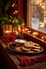 Vintage Holiday Cookies with Velvet Runner and Candles