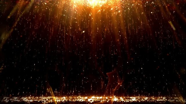 Golden particle light background, abstract particle light background, golden particle light glowing background, futuristic background,use for title elements, logo presentation, video opening.