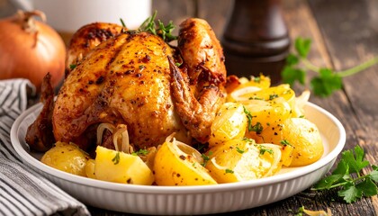 Roasted chicken with potatoes and lemon
