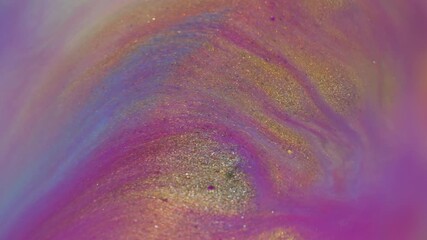 Blur paint mix. Shiny fluid. Defocused golden blue purple color sparkling particles texture spill on abstract acrylic art background. - Powered by Adobe
