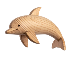 Minimalist Wooden Dolphin Toy, Geometric Modern Design, isolated