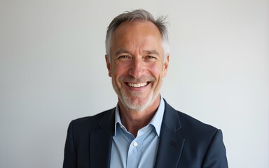 Portrait of smiling mature man standing on transparent background. High quality