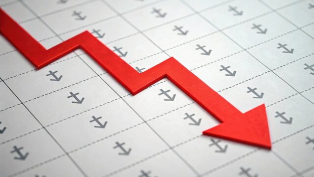 Red arrow indicating a downward trend on a financial chart, symbolizing loss or decline in performance.