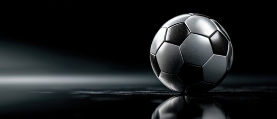 Soccer ball on dark reflective surface