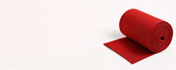 Red carpet roll on white background with copy space