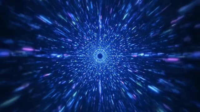 Abstract Blue Energy Portal Tunnel Futuristic Digital Art Motion Background.