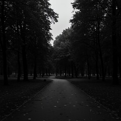 Obraz premium Tree lined path in a dark park