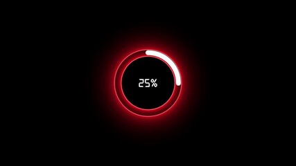 Red Neon Loading Circle With 50 Percent Progress On Black Background ring percentage