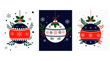 Merry Christmas and Happy New Year. Set of vector illustrations for background, greeting card, party invitation card, website banner, social media banner