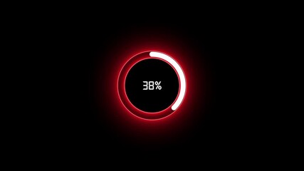 Digital Loading Circle With Red Neon Glow Showing 75 Percent On Black progress ring