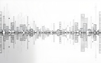 Horizontal border with molecules, data or other tech structure elements. Pharmacy, biotechnology or chemistry design concept. Vector decoration element in gray colors. High quality