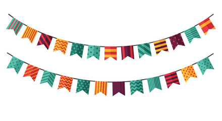 Obraz premium Two festive colorful bunting flag garlands for party decoration.