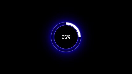 Digital Loading Circle with Blue Neon Glow at 50 Percent on Black progress indicator