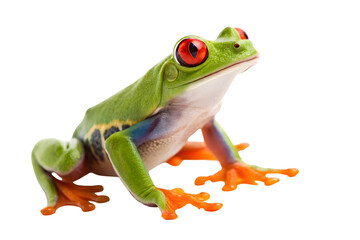 Fototapeta premium Vibrant Red Eyed Tree Frog Close-up on Isolated Background Detailed Amphibian Portrait