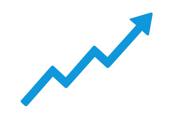 Blue ascending fluctuating arrow showing business chart trend, data growth, financial success and increasing progress