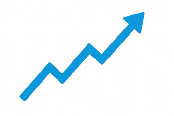 Blue ascending fluctuating arrow showing business chart trend, data growth, financial success and increasing progress