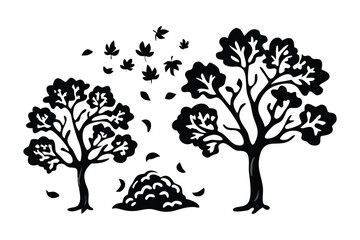 Autumn Breeze: Silhouette of trees shedding leaves, evoking a sense of the seasonal change.