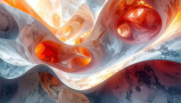 Abstract digital art with curving, layered organic forms