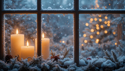 christmas candle on the snow