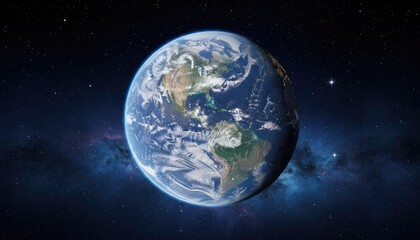 Obraz premium Earth globe floating in vast starry cosmos with nebulas, space travel, astronomical view.