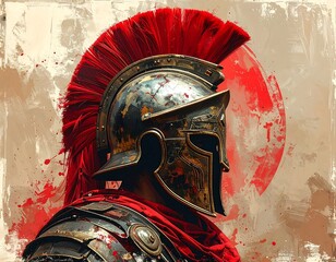 Obraz premium Roman helmet profile, red plume, textured