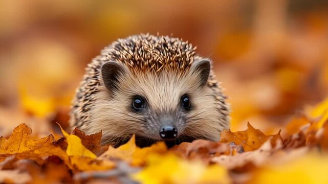 Adorable Hedgehog Amidst Autumn Leaves - A Natures Delight.