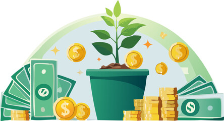 Financial Growth and Investment Concept with Money Plant Illustration - Generated by AI