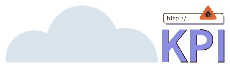 Cloud shape, web browser error warning bug symbol, KPI text highlight. Ideal for cybersecurity, data protection, analytics, tech management, business performance, online threat simple flat metaphor