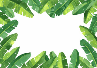 Naklejka premium Banana Leaves Frame on Transparent Background