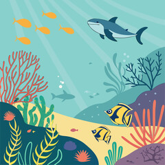 Vibrant Underwater Scene with Colorful Fish and Coral Reef