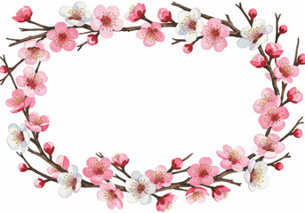 Fototapeta premium Cherry Blossom Wreath Transparent PNG Spring Flower Frame Decor