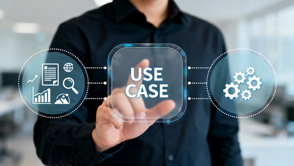 USE CASE. Use case analysis business technology concept. Case study education.new