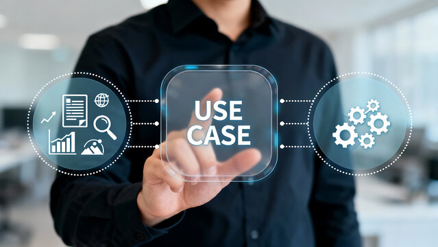 USE CASE. Use case analysis business technology concept. Case study education.new