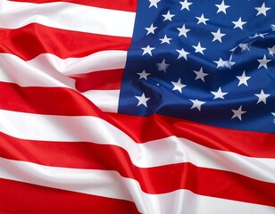 A draped, close-up view of the national flag, featuring stars and stripes