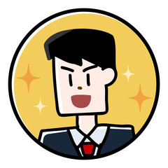 笑顔で前向きなビジネスマンを描いた手描き風の円形プロフィールアイコンイラスト