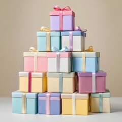 Colorful Stacked Gift Boxes Ready for Celebration and Gift Giving