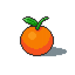 Pixel art Orange with Leaf game asset design