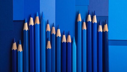 Rows of vibrant blue pencils