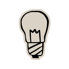 Light bulb idea innovation scrapbook doodle sticker icon: hand drawn illustration of creative solution, power electricity, and minimal business design