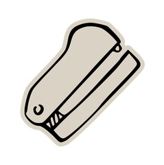 Paper stapler office stationery scrapbook doodle sticker icon: hand drawn illustration of binding tool, document organization, and minimal business design