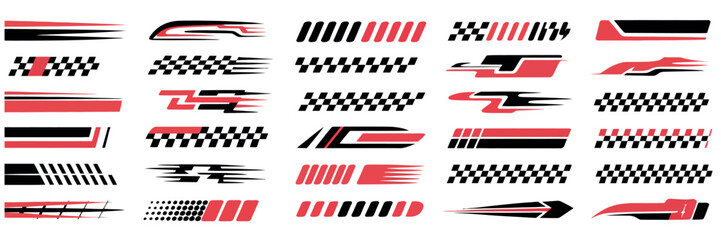 Racing Car Stripes and Motorsport Graphics Set – Checkered Flags, Speed Lines, and Tuning Decals