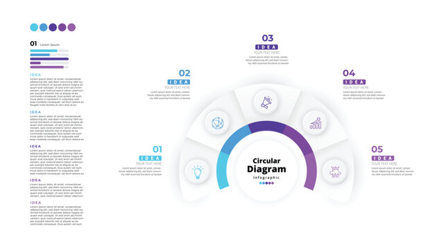 Modern minimalist, elegant, clean circular steps editable infographic design template