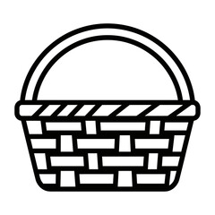 Wicker Basket Icon – Handwoven Storage, Picnic, and Market Basket Illustration