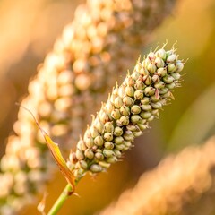 Close-up of a seed head bathed in warm sunlight, creating bokeh