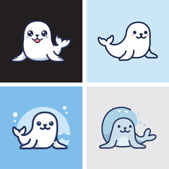 Quad of charming stylized baby seal illustrations